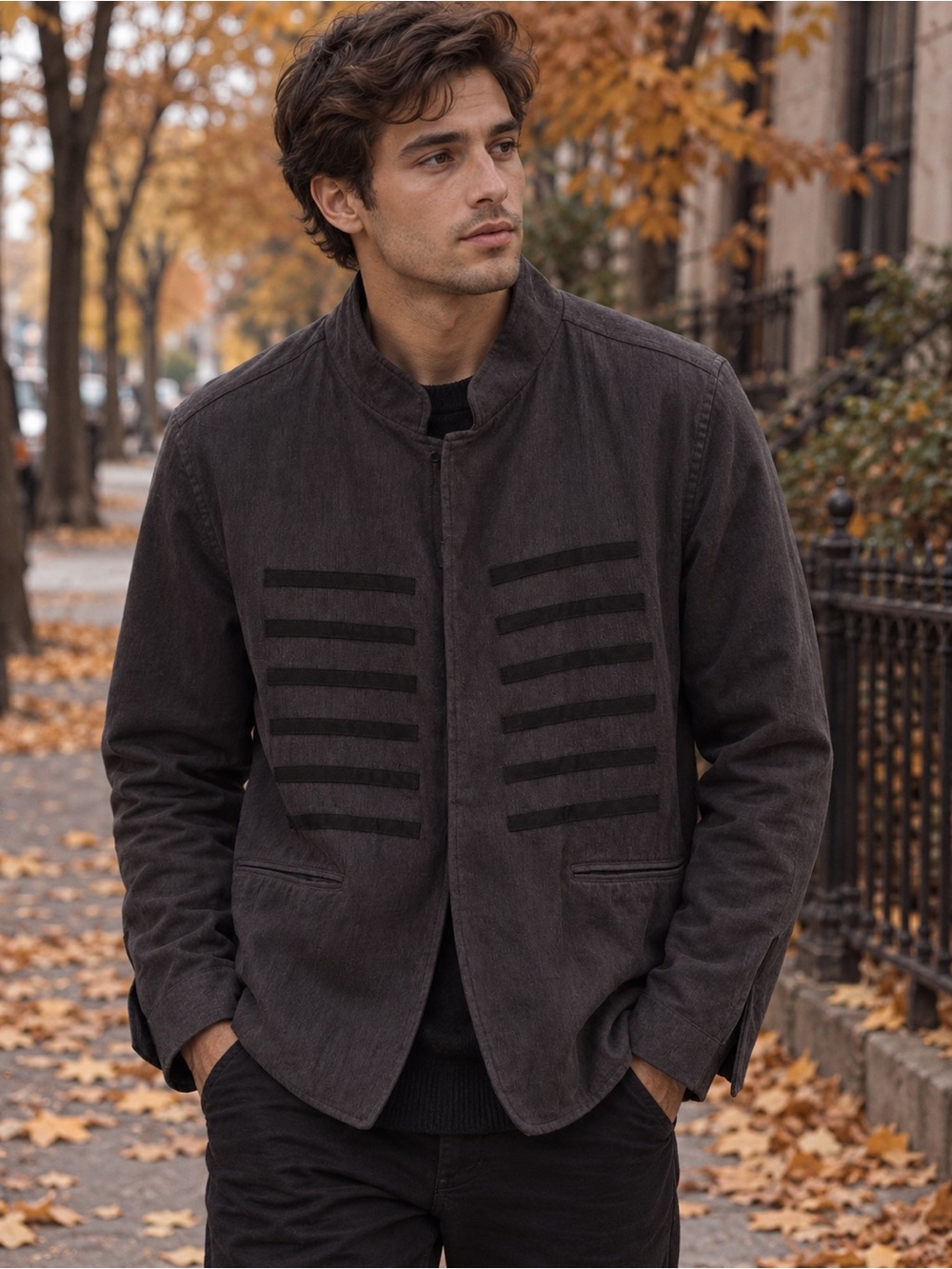 Zara Men's Charcoal Black Lightweight Military-Inspired Jacket